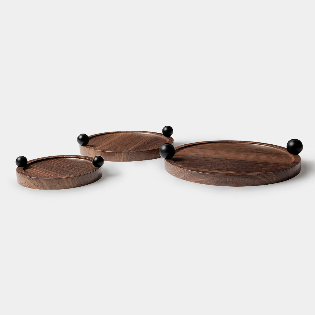 Quadro Wooden Tray Set of 3 Round with Handle