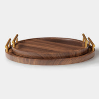 Quadro Wooden Tray Set of 2 Round with Handle