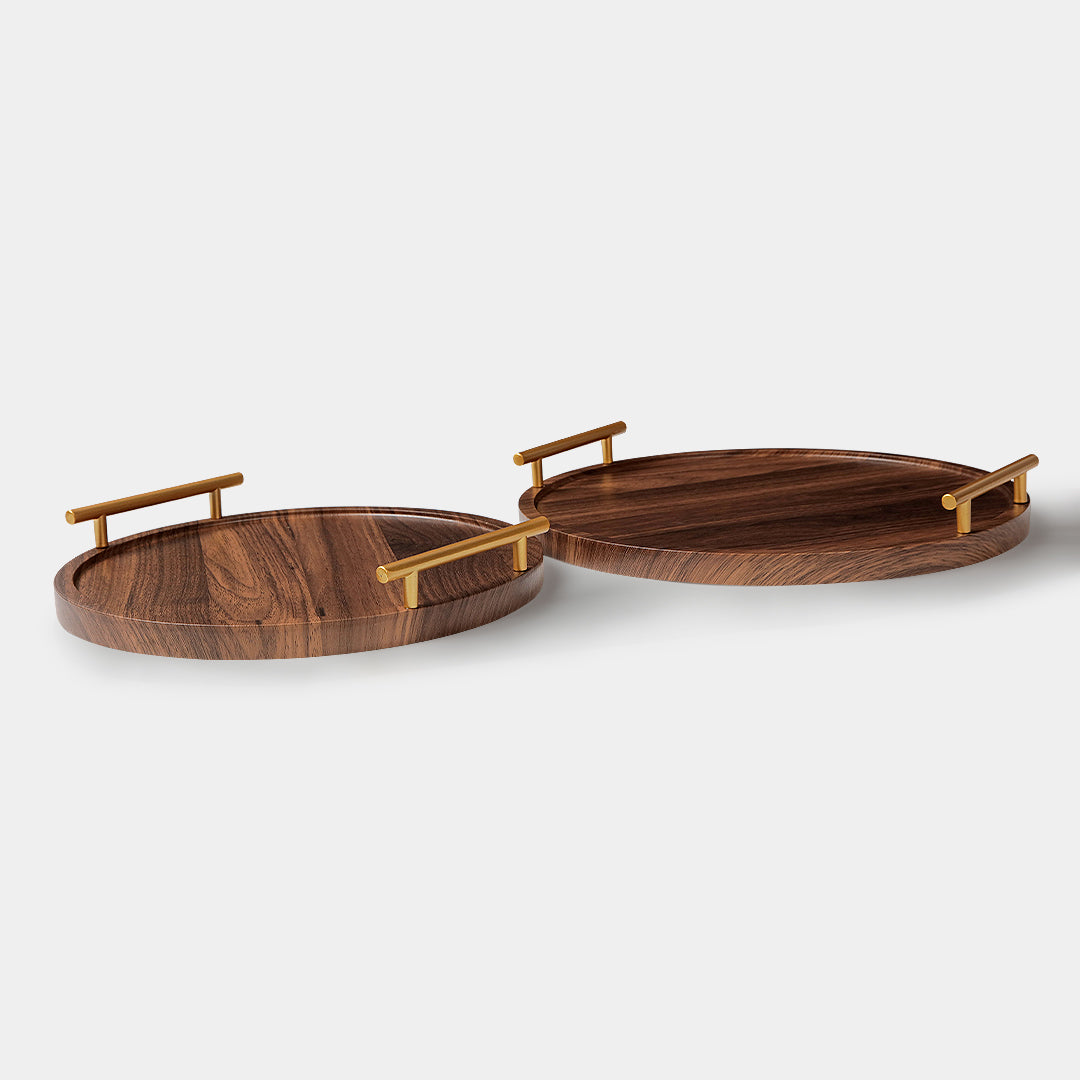 Quadro Wooden Tray Set of 2 Round with Handle