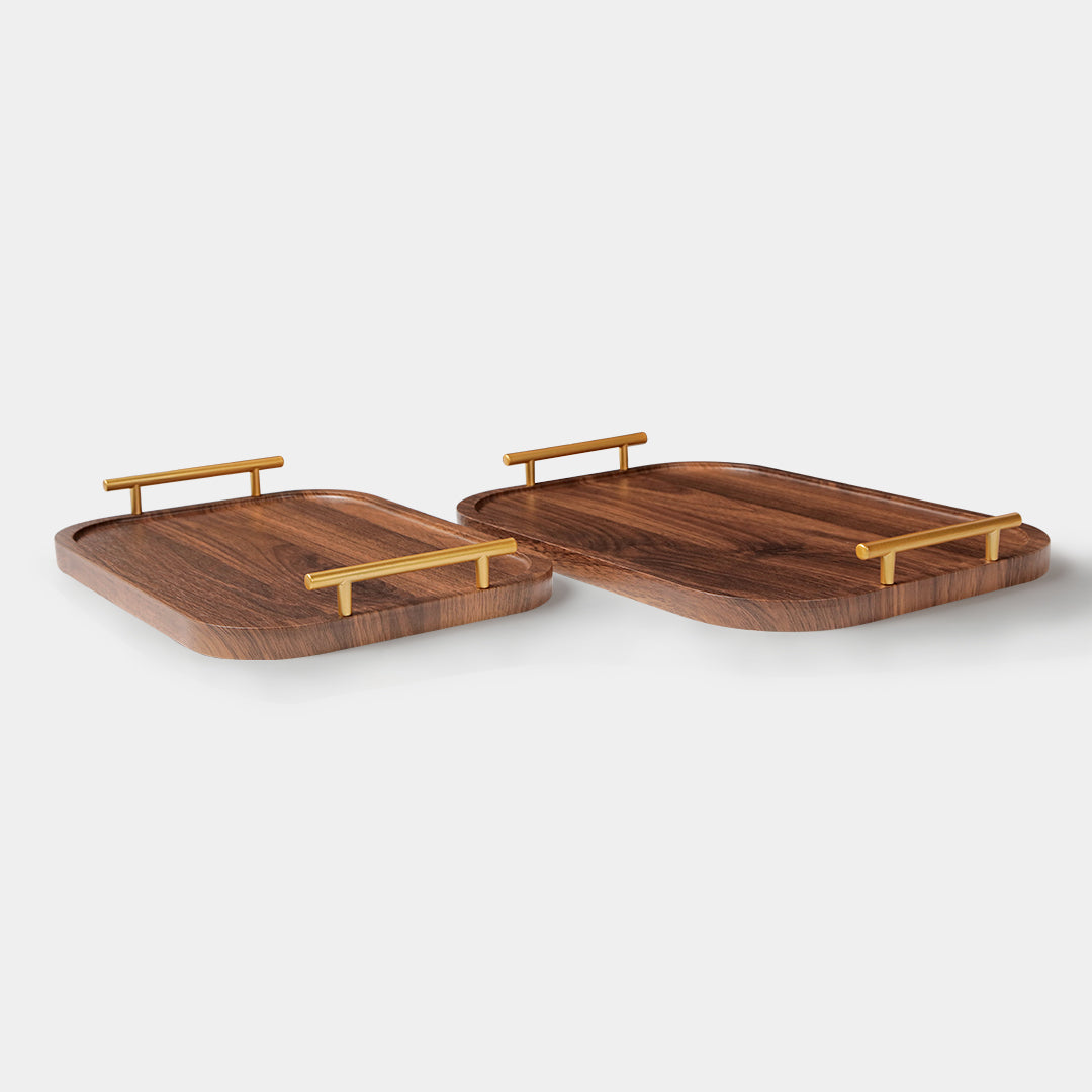 Quadro Wooden Tray Set of 2 Rectangle with Handle