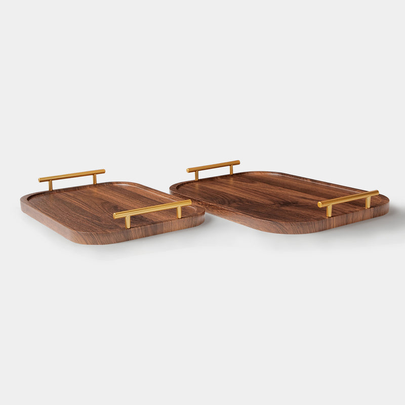 Quadro Wooden Tray Set of 2 Rectangle with Handle
