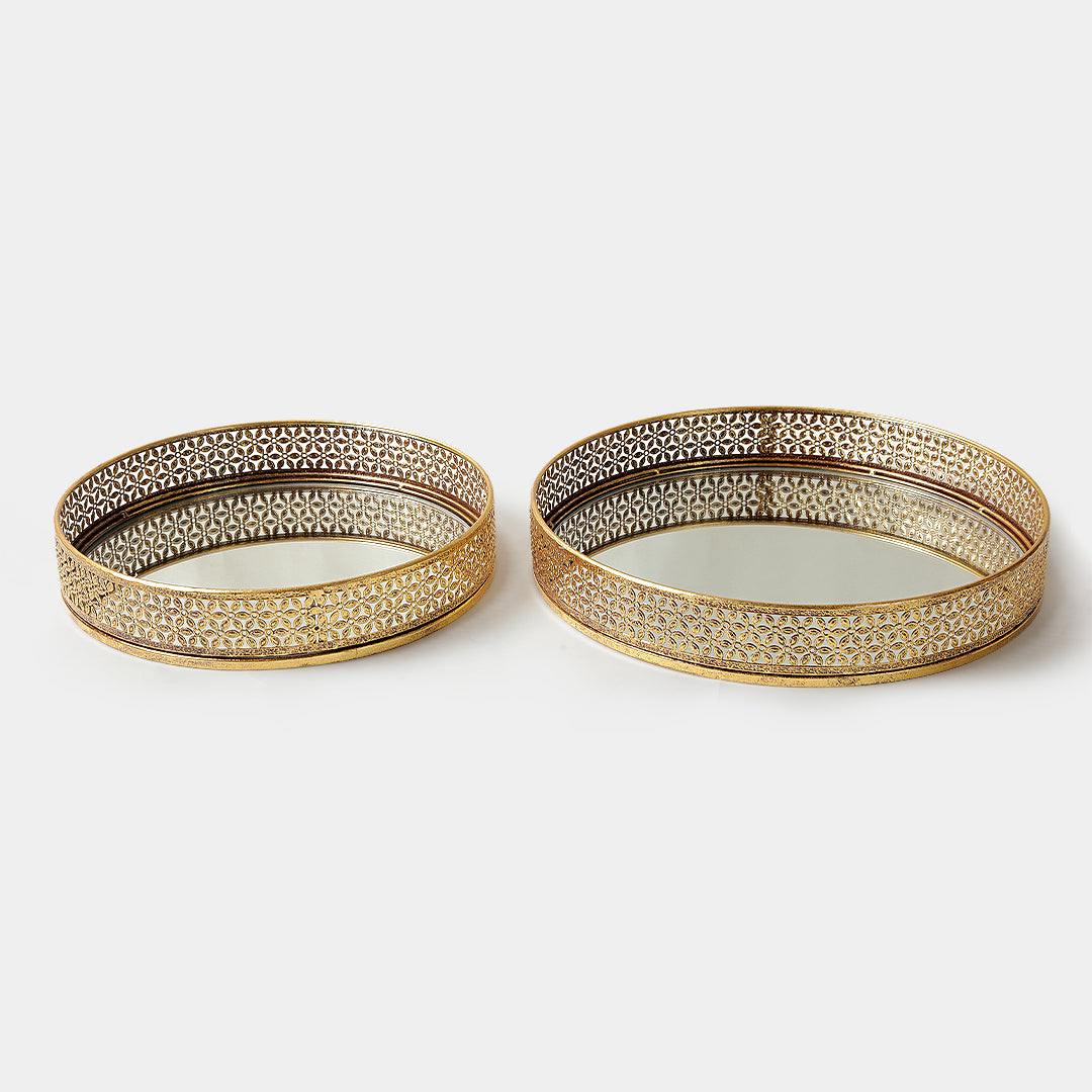 Floral Mirror Tray Set of 2