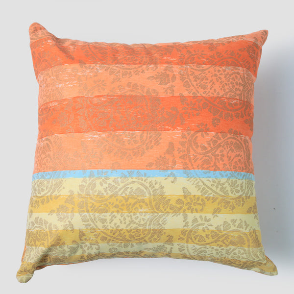 Telas De Mercato Thani Orange Printed Cushion Cover