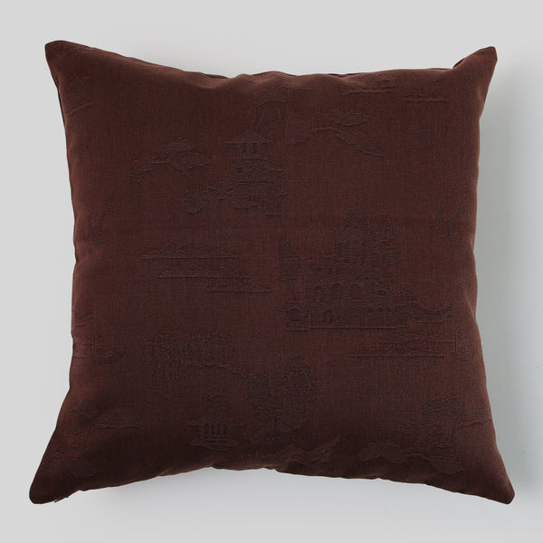 Telas De Mercato Netsuke Brown Printed Cushion Cover