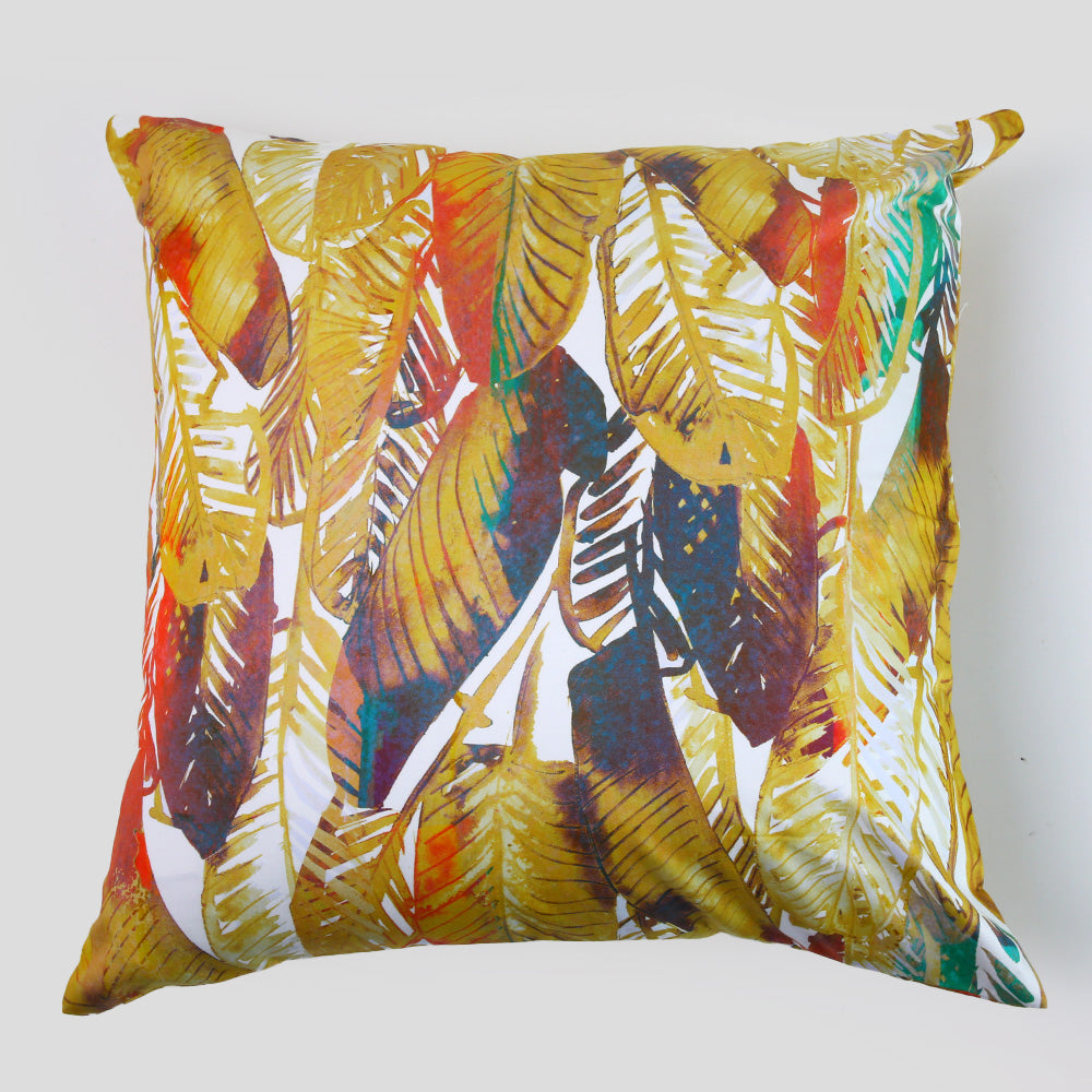 Telas De Mercato Paradis Yellow Printed Cushion Cover