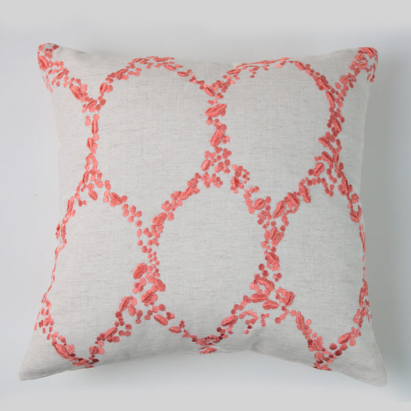 Telas De Mercato Brehat Natural Peach Embroidered Cushion Cover