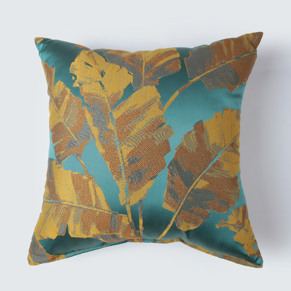 F.Libiran Cushion Cover 24x24 Leaves Mohave Teal EMB